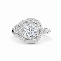 White Diamond Swirl Pave Accented Engagement Ring - Marisol - 18K White Gold - 0.36 Carat Round Diamond