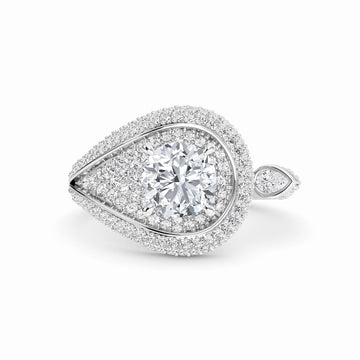 White Diamond Swirl Pave Accented Engagement Ring - Marisol - 18K White Gold - 0.36 Carat Round Diamond