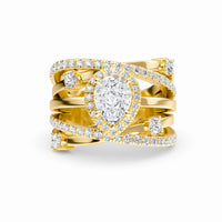 White Diamond Multi-Band Crossover Halo Engagement Ring - Lucienne - 18K Yellow Gold - 0.240 Carat Pear Diamond
