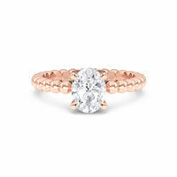 White Diamond Beaded Solitaire Engagement Ring - Rayna - 18K Rose Gold - 0.700 Carat Oval Diamond