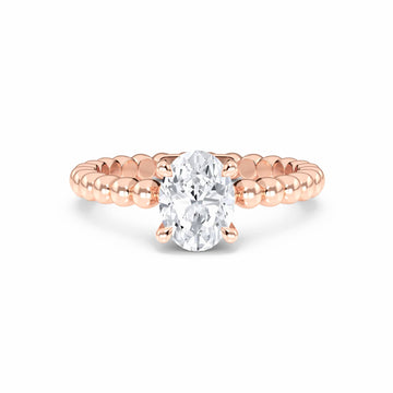 White Diamond Beaded Solitaire Engagement Ring - Rayna - 18K Rose Gold - 0.700 Carat Oval Diamond