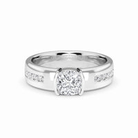 White Diamond Bezel-Set Accented Engagement Ring - Hollis - 18K White Gold - 1.050 Carat Cushion Diamond
