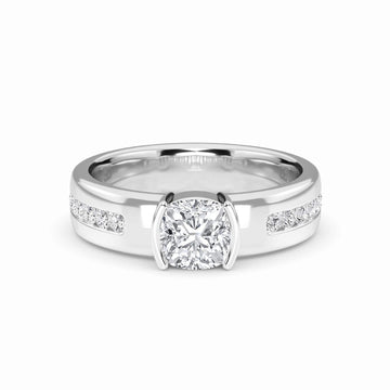 White Diamond Bezel-Set Accented Engagement Ring - Hollis - 18K White Gold - 1.050 Carat Cushion Diamond