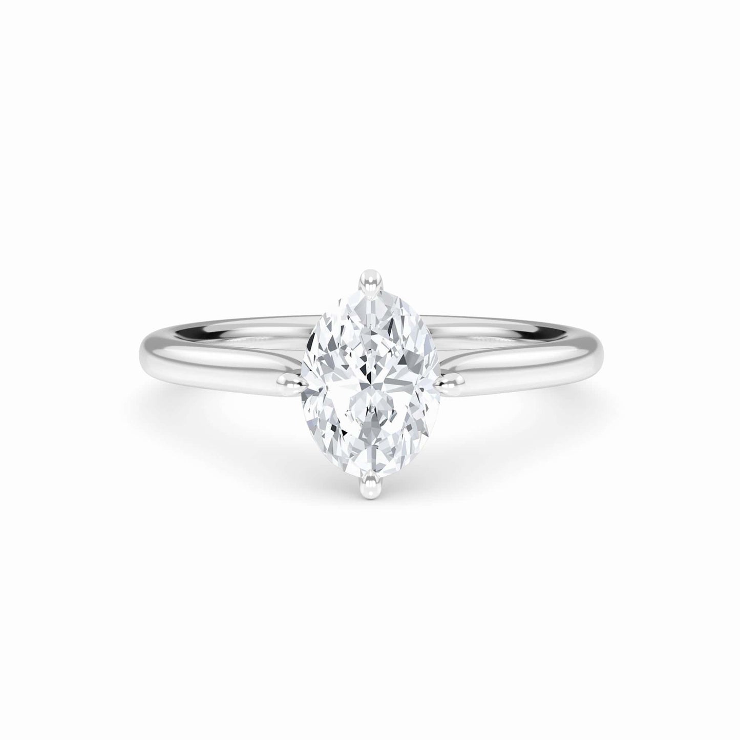 White Diamond V Prong Solitaire Engagement Ring - Therese - 18K White Gold - 0.320 Carat Oval Diamond