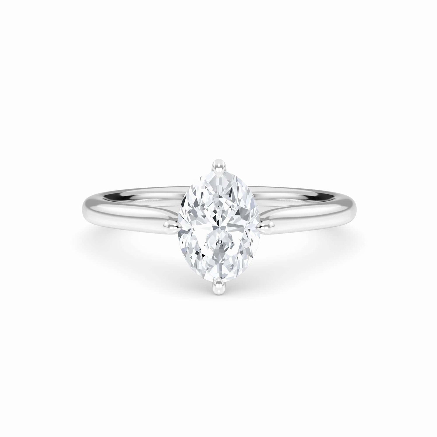 White Diamond V Prong Solitaire Engagement Ring - Therese - 18K White Gold - 0.320 Carat Oval Diamond