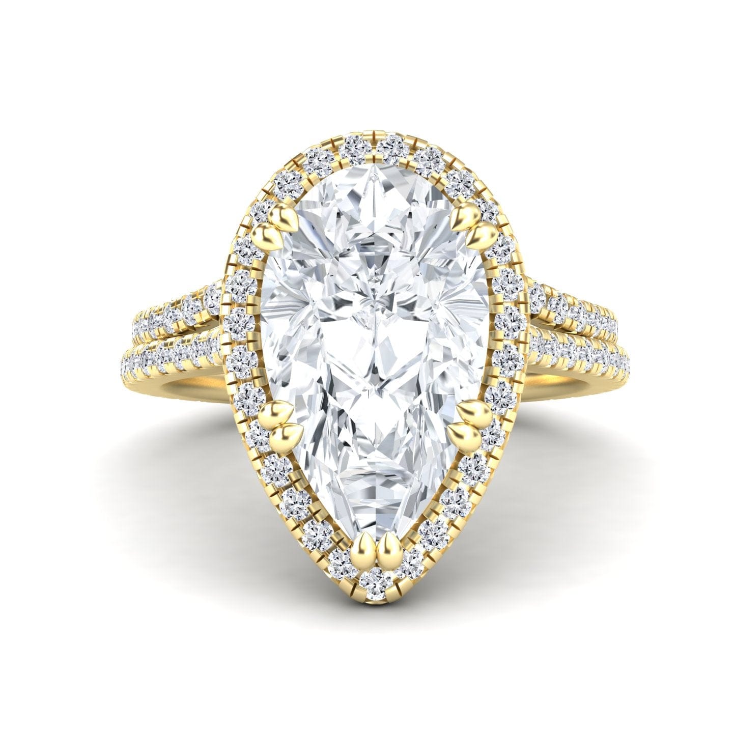 White Diamond Halo Bridal Ring Set Engagement Ring - Linlin - 18K Yellow Gold - 0.220 Carat Pear Diamond