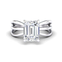 White Diamond Bypass Shank Twisted Band Solitaire Engagement Ring - Autumn - 18K White Gold - 2.200 Carat Emerald Diamond