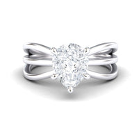 White Diamond Bypass Shank Twisted Band Solitaire Engagement Ring - Autumn - 18K White Gold - 1.900 Carat Pear Diamond
