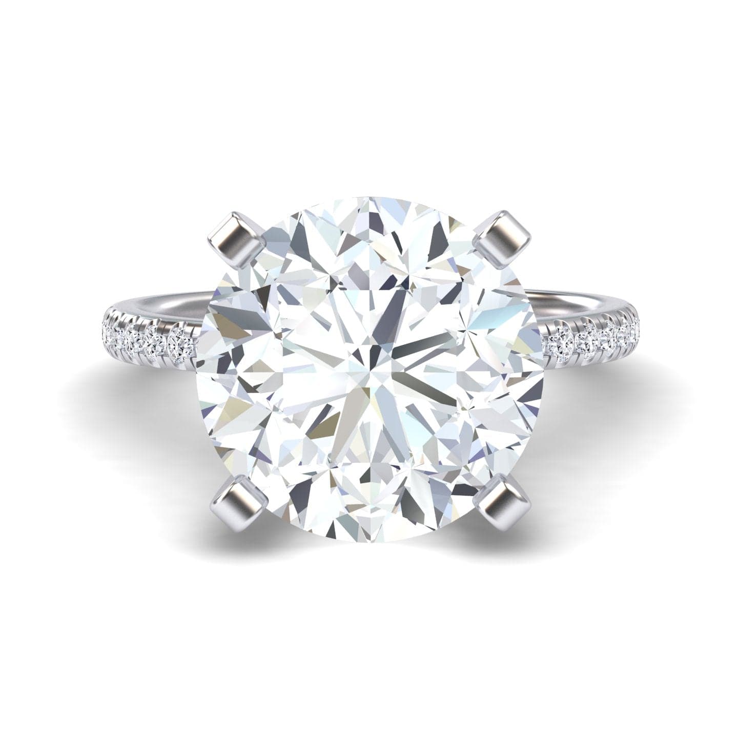 White Diamond Modern Pave Set Engagement Ring - Nerissa - 18K White Gold - 0.210 Carat Round Diamond