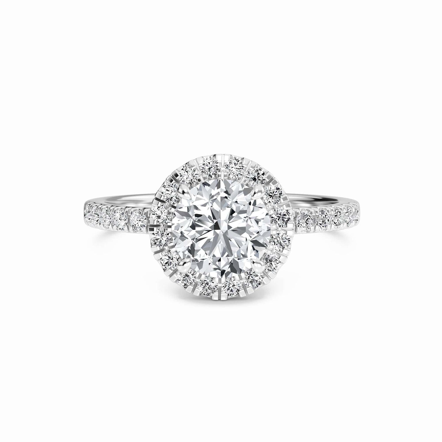 White Diamond Hidden Gallery Halo Engagement Ring - Samaira - 18K White Gold - 0.210 Carat Round Diamond