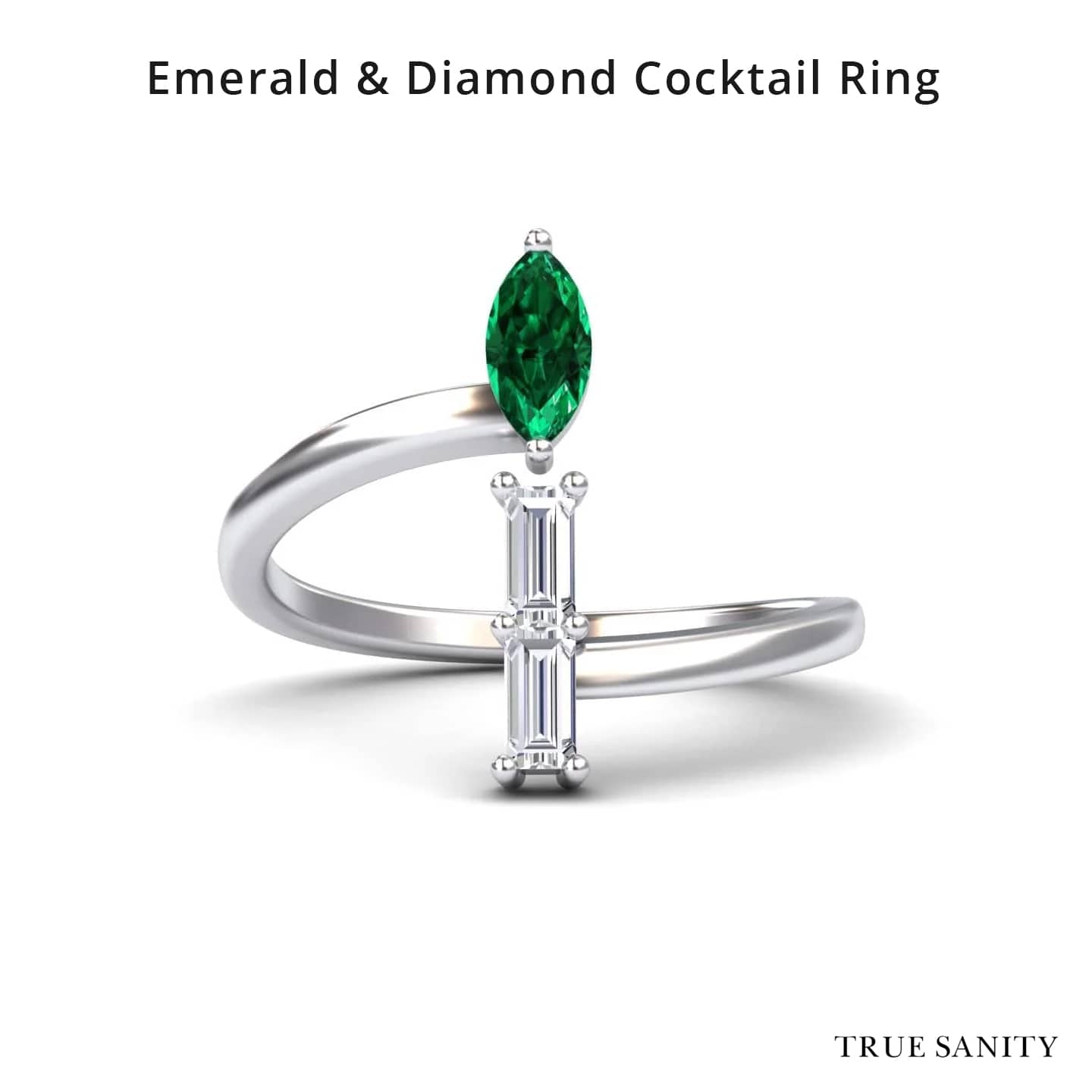 Emerald & Diamond Open Bypass Ring - Yvette