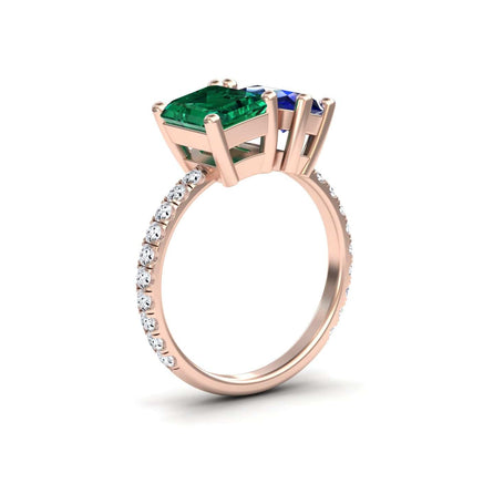 2.43-carat Lab Grown Emerald & Blue Sapphire Toi et Moi Ring in 14K white gold, Gauri style, side view