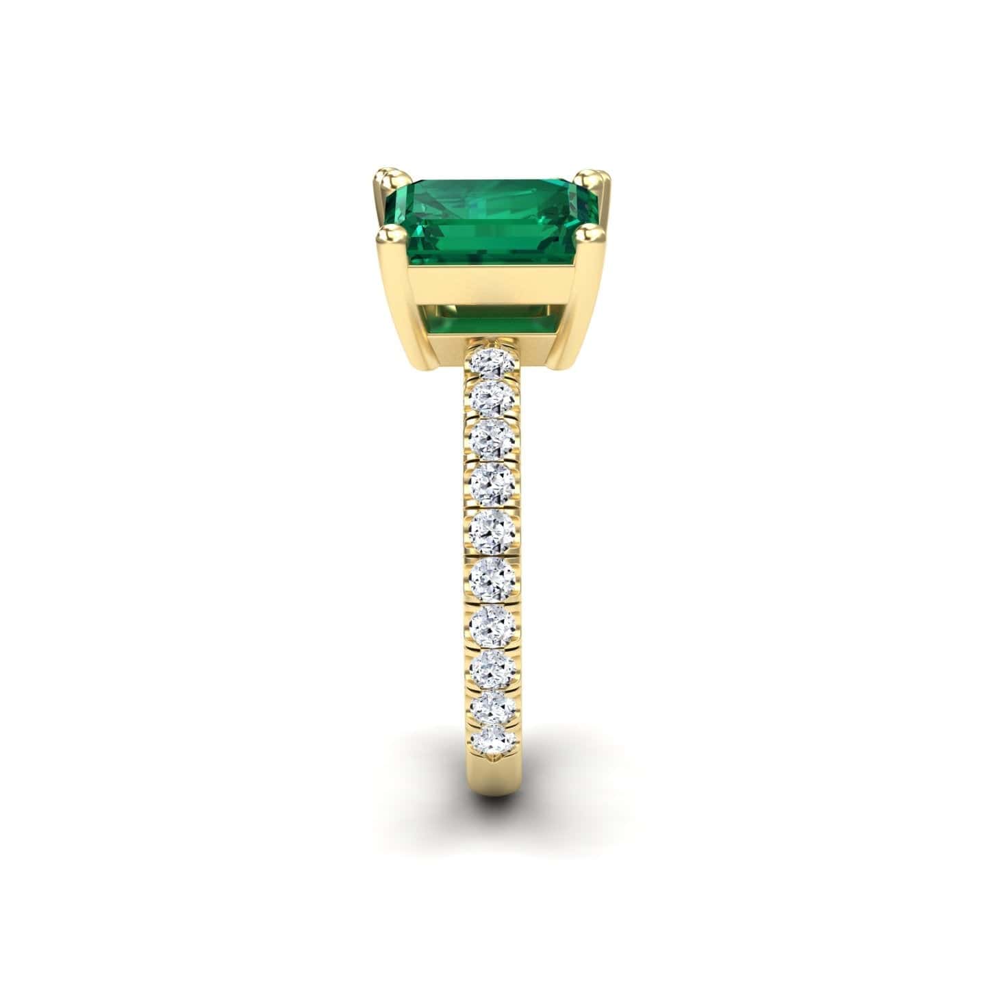 2.14-carat Lab Grown Emerald Toi et Moi Ring in 14K Yellow gold, Gauri style, side straight view