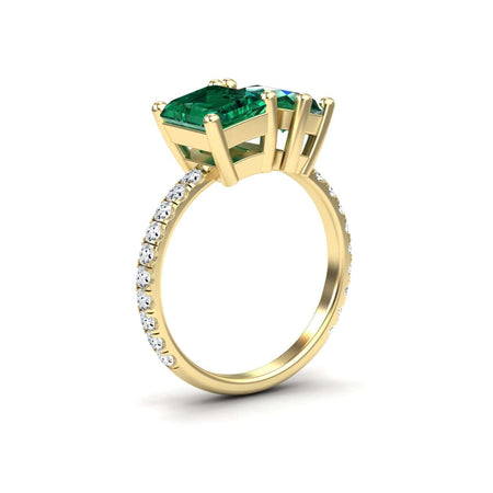 2.14-carat Lab Grown Emerald Toi et Moi Ring in 14K Yellow gold, Gauri style, side view