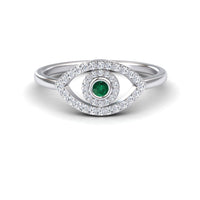 0.04 carat Emerald & Diamond Evil Eye Ring in 14K White gold, hazel style, front view