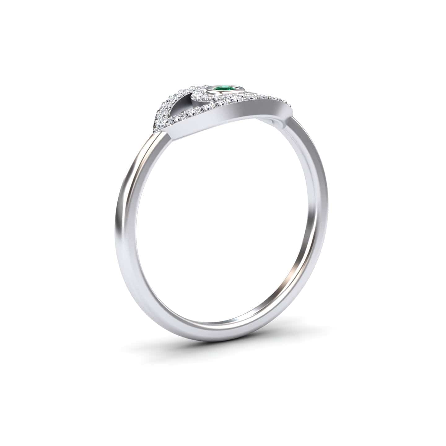 0.04 carat Emerald & Diamond Evil Eye Ring in 14K White gold, hazel style, side view