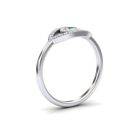 0.04 carat Emerald & Diamond Evil Eye Ring in 14K White gold, hazel style, side view