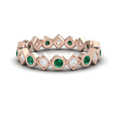 Emerald & Diamond Geometric Eternity Band