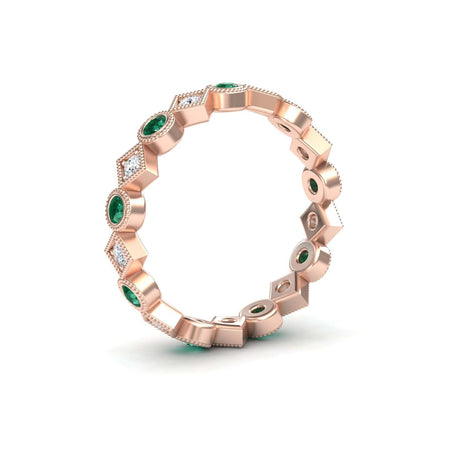 0.58 carat Emerald & Diamond Geometric Eternity Band in 18K Rose gold, Hetal style, side view
