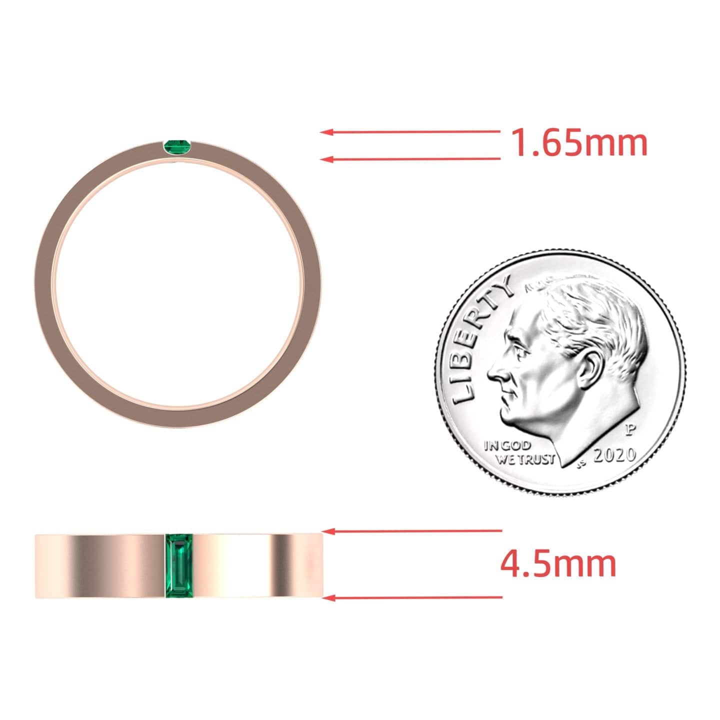 0.15-carat Emerald 4.5mm Men's Band Wedding Ring in 14K Rose gold, hudson style, coin view