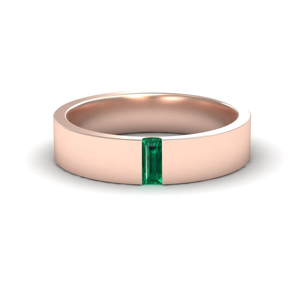 0.15-carat Emerald 4.5mm Men's Band Wedding Ring in 14K Rose gold, hudson style, front view