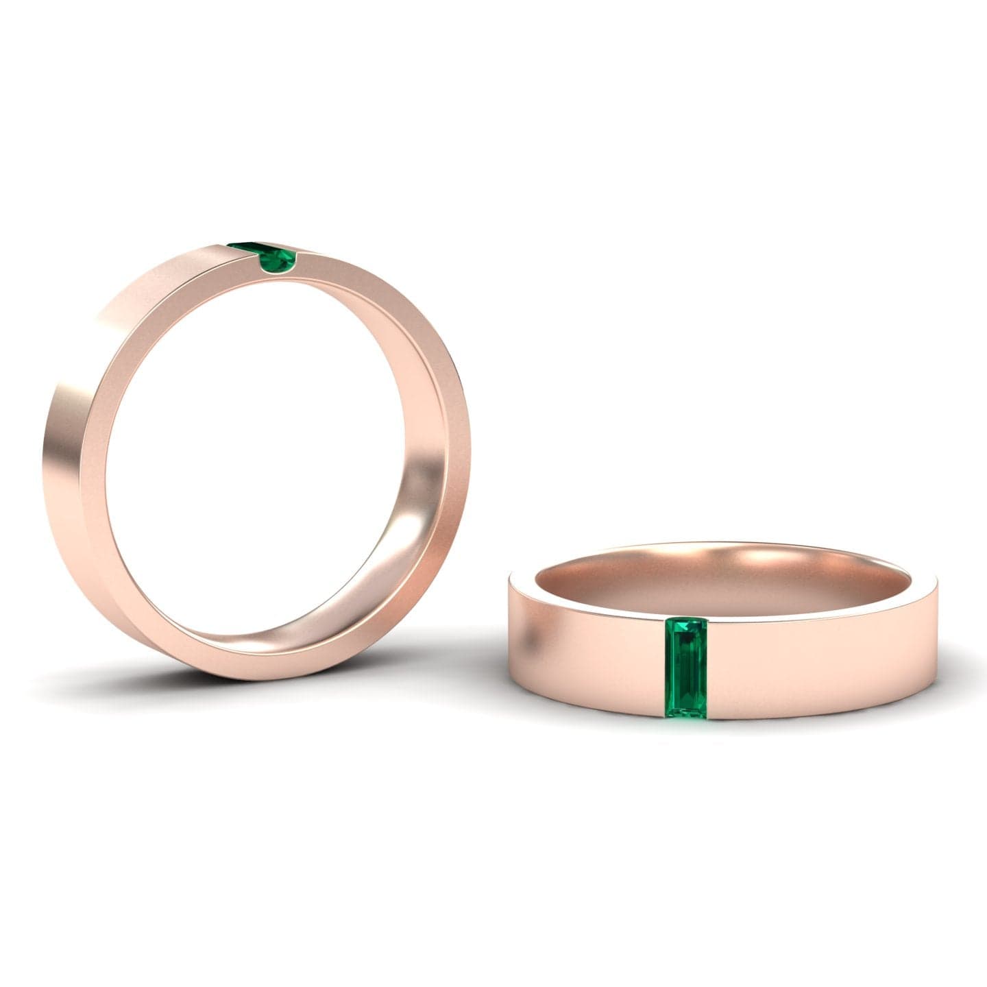 0.15-carat Emerald 4.5mm Men's Band Wedding Ring in 14K Rose gold, hudson style, side slant view