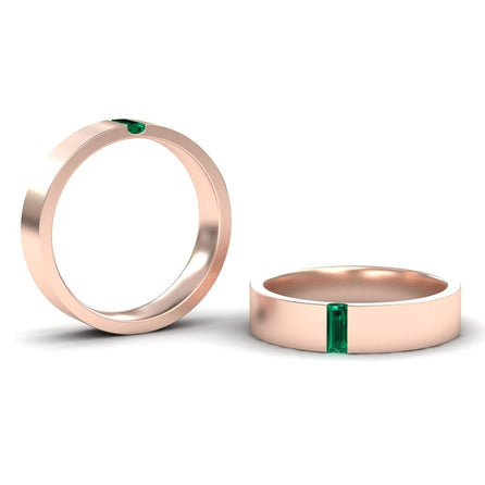 0.15-carat Emerald 4.5mm Men's Band Wedding Ring in 14K Rose gold, hudson style, side slant view