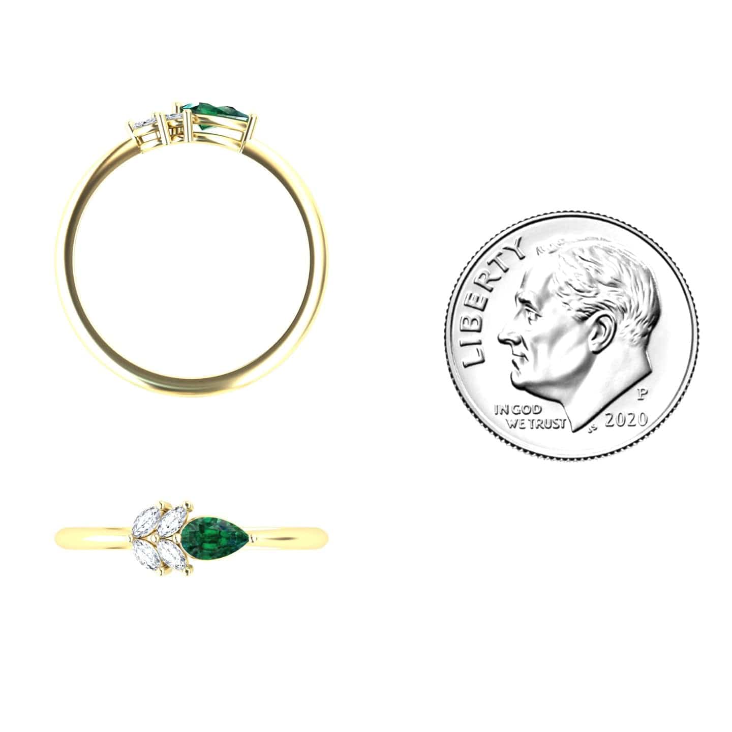 0.21-carat Emerald & Diamond Fancy Ring in 14K Yellow gold, julia style, coin view