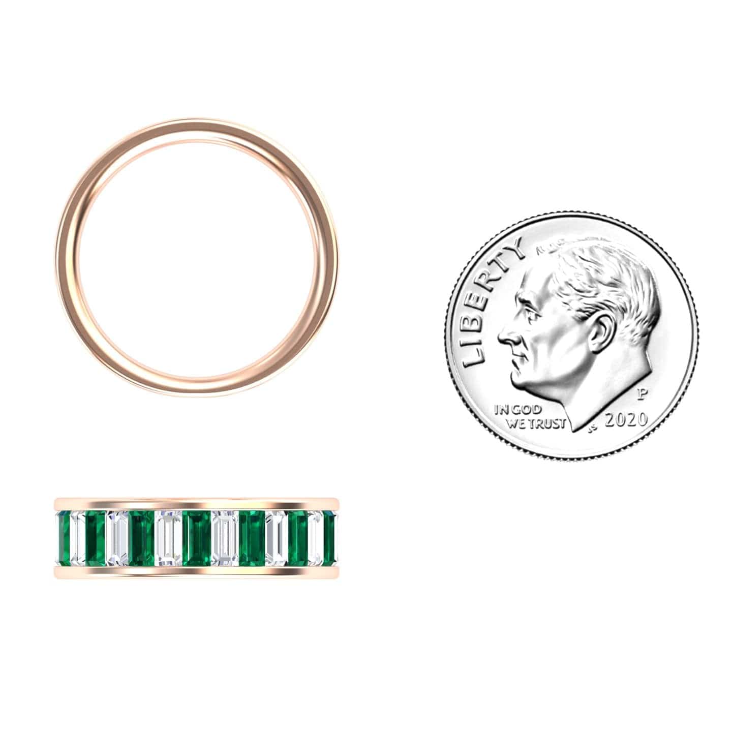 1.17-carat Emerald & Diamond Channel-Set Eternity Band in 14K Rose gold, kyra style, coin view