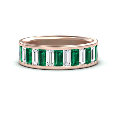 Emerald & Diamond Channel-Set Eternity Band