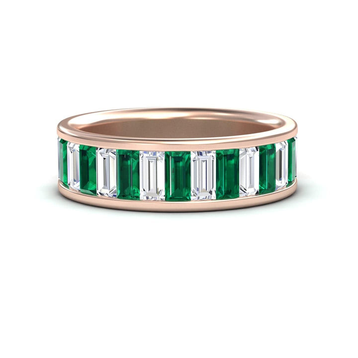 1.17-carat Emerald & Diamond Channel-Set Eternity Band in 14K Rose gold, kyra style, front view