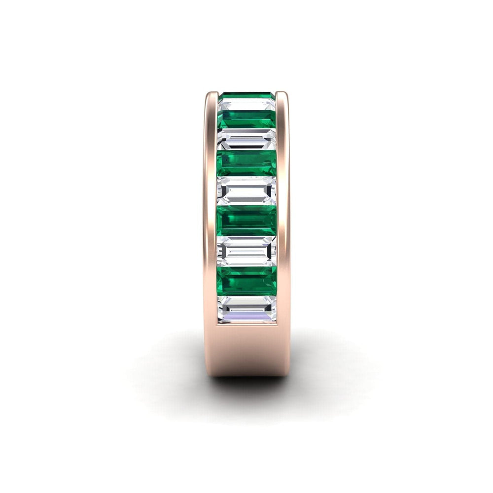 1.17-carat Emerald & Diamond Channel-Set Eternity Band in 14K Rose gold, kyra style, side straight view