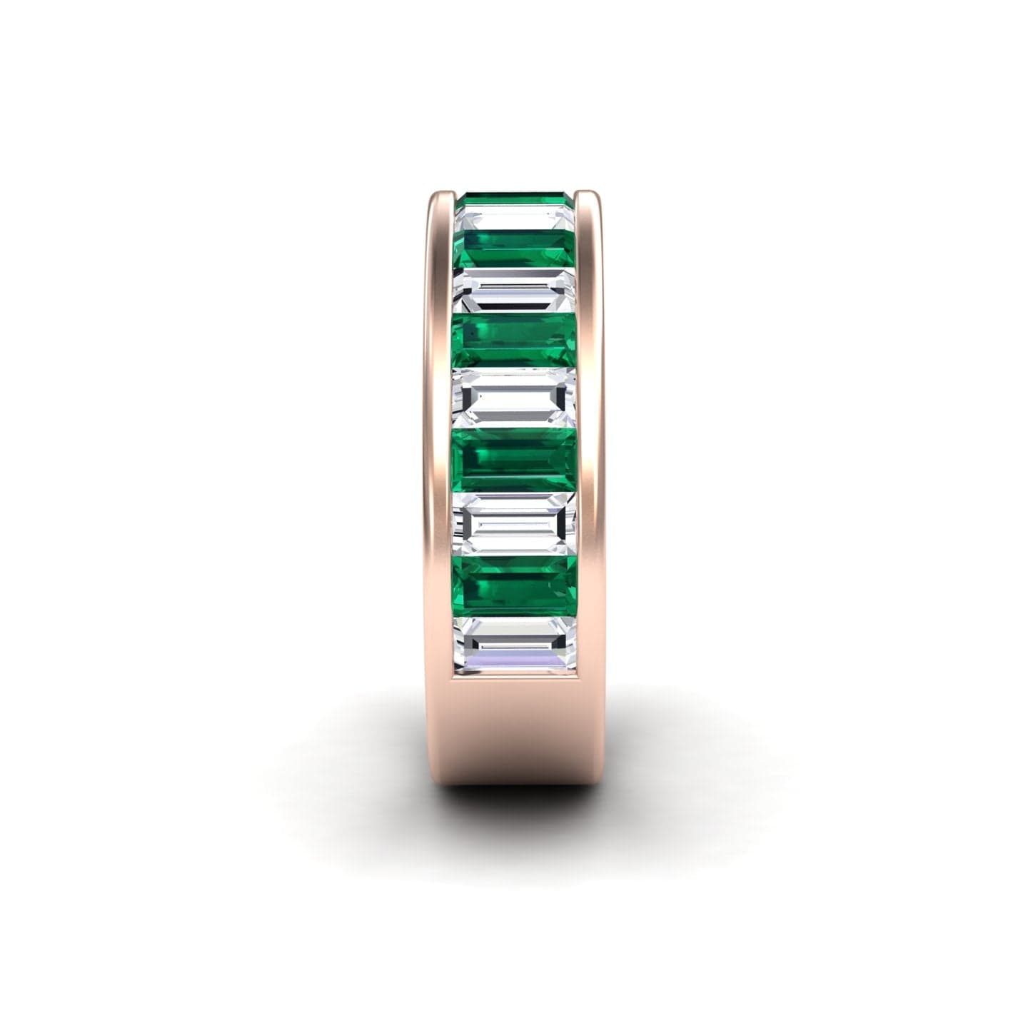 1.17-carat Emerald & Diamond Channel-Set Eternity Band in 14K Rose gold, kyra style, side straight view