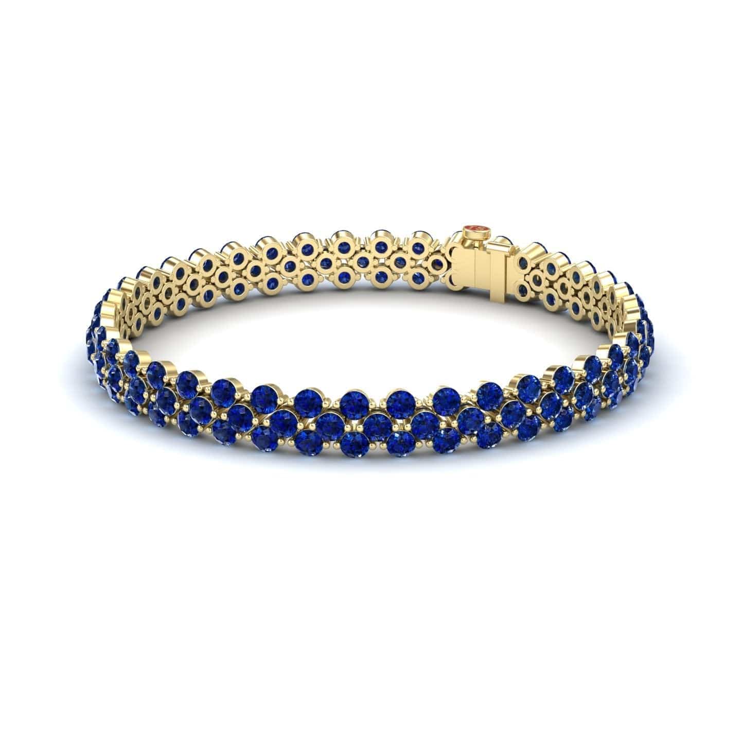 14.4-carat lab grown blue sapphire double row tennis bracelet in 14K yellow gold, Yifei style, front view