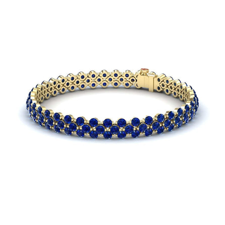 14.4-carat lab grown blue sapphire double row tennis bracelet in 14K yellow gold, Yifei style, front view