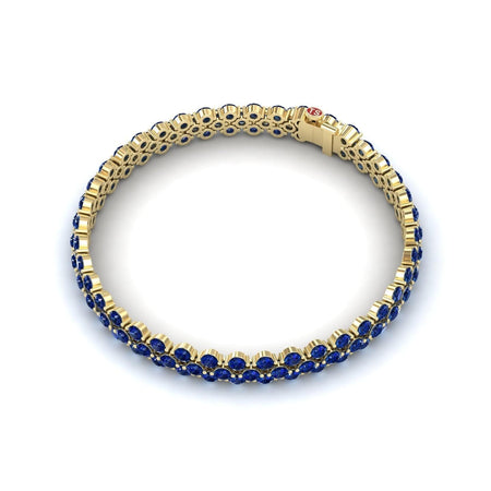 14.4-carat lab grown blue sapphire double row tennis bracelet in 14K yellow gold, Yifei style, side view