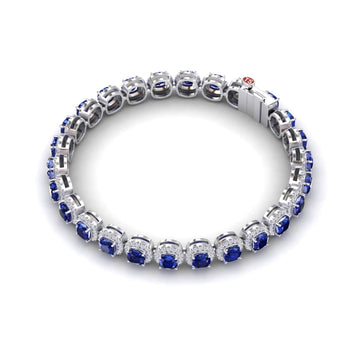 9.88-carat lab grown blue sapphire halo tennis bracelet in 18K white gold, isabella style, side view