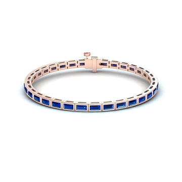 3.3-carat lab grown blue sapphire link bangle bracelet in 14K rose gold, ahana style, front view