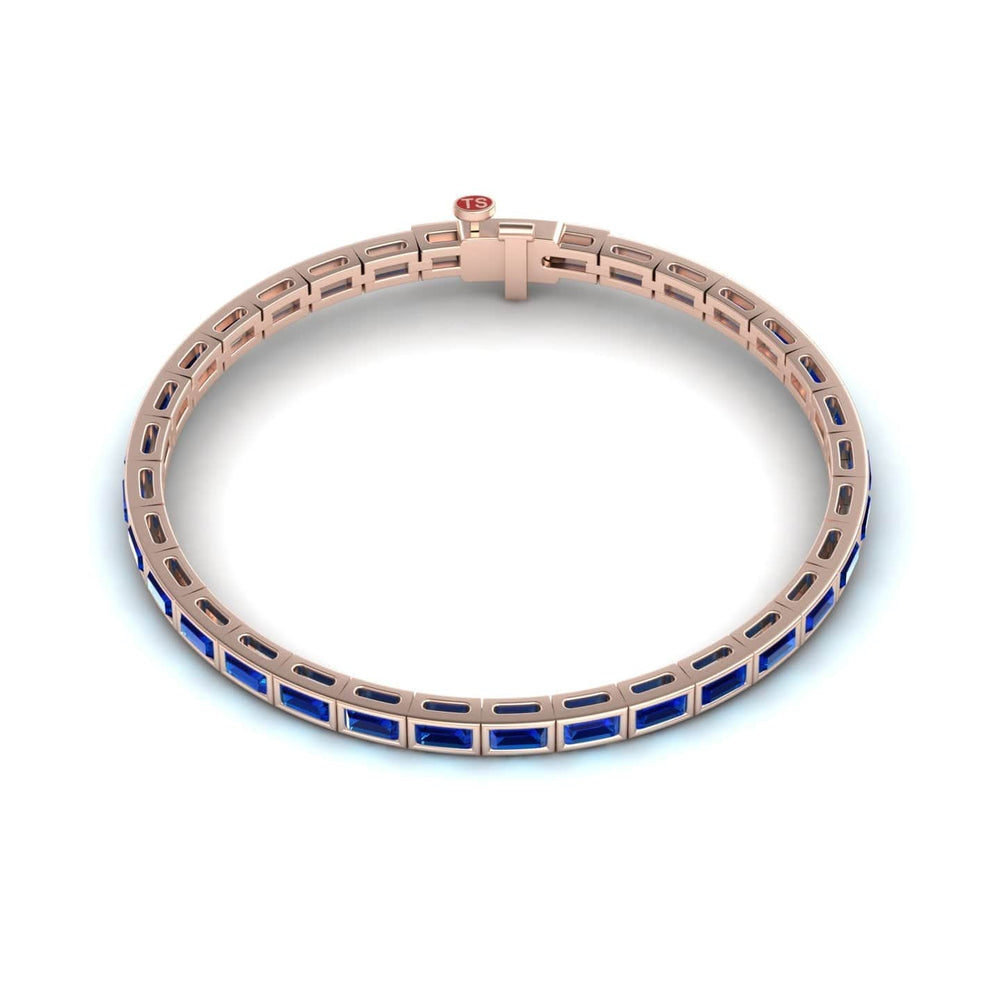 3.3-carat lab grown blue sapphire link bangle bracelet in 14K rose gold, ahana style, side view