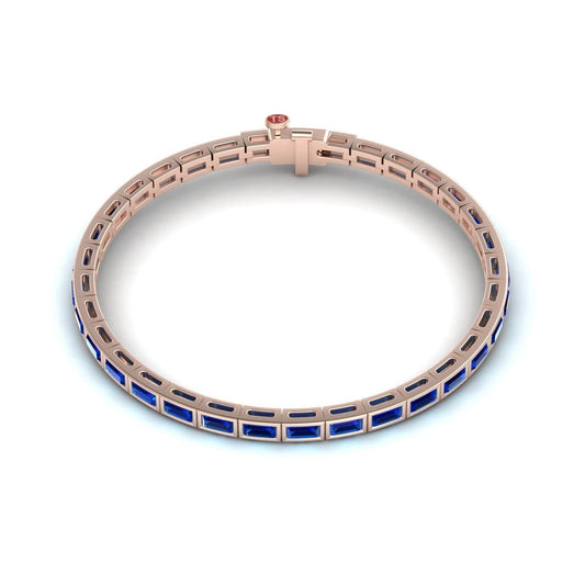 3.3-carat lab grown blue sapphire link bangle bracelet in 14K rose gold, ahana style, side view