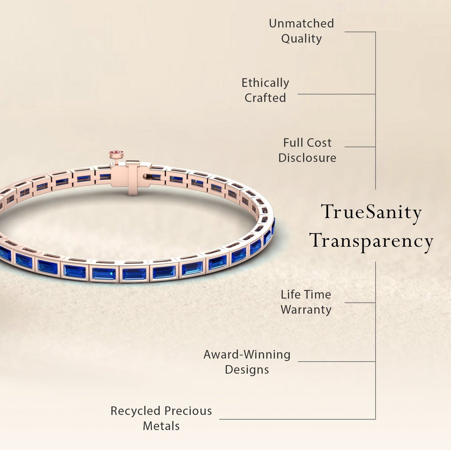 3.3-carat lab grown blue sapphire link bangle bracelet in 14K rose gold, ahana style, transparency view