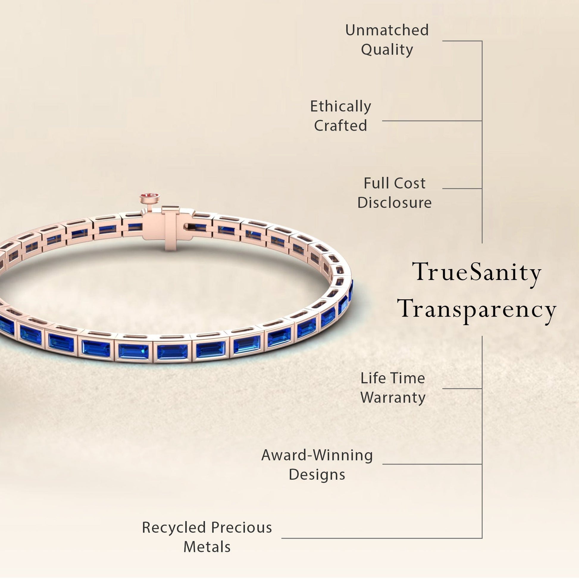 3.3-carat lab grown blue sapphire link bangle bracelet in 14K rose gold, ahana style, transparency view