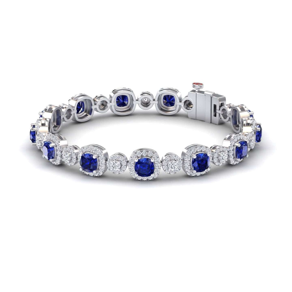 3-carat lab-grown blue sapphire and diamond tennis bracelet in 14K white gold, Erina style, front view