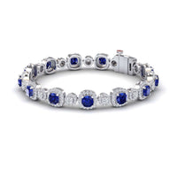 3-carat lab-grown blue sapphire and diamond tennis bracelet in 14K white gold, Erina style, front view