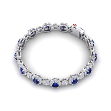 3-carat lab-grown blue sapphire and diamond tennis bracelet in 14K white gold, Erina style,side view