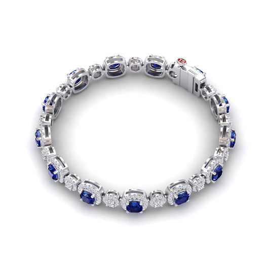 3-carat lab-grown blue sapphire and diamond tennis bracelet in 14K white gold, Erina style,side view