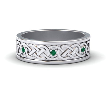 0.008-carat Emerald Celtic Knot Wedding Band in 14K white gold, Li Mei style, front view