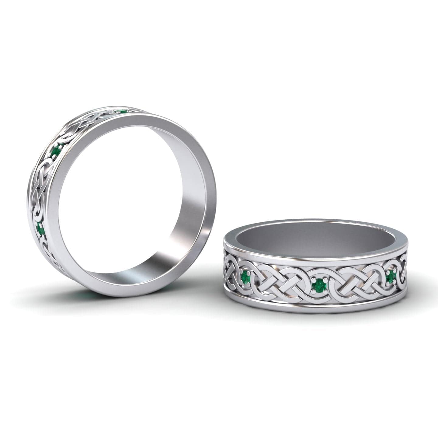 0.008-carat Emerald Celtic Knot Wedding Band in 14K white gold, Li Mei style, side slant view