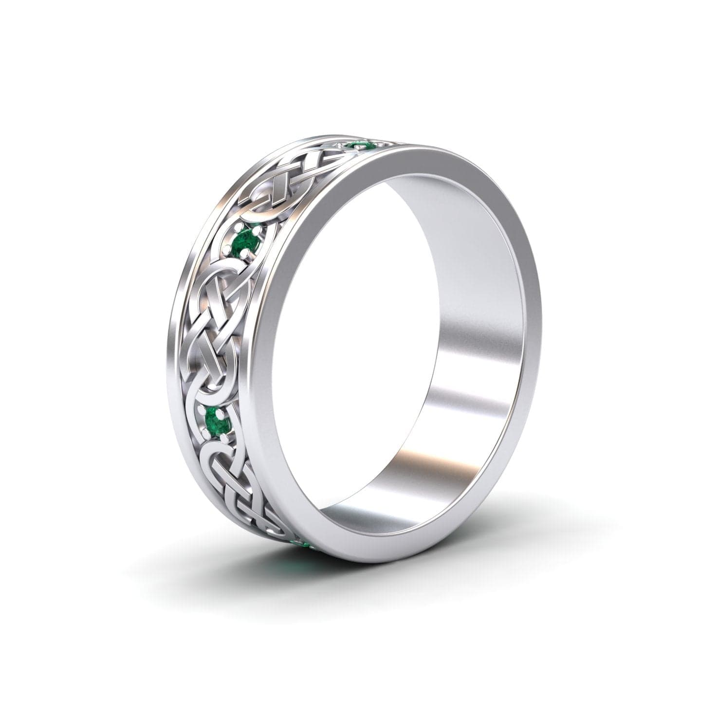 0.008-carat Emerald Celtic Knot Wedding Band in 14K white gold, Li Mei style, side view