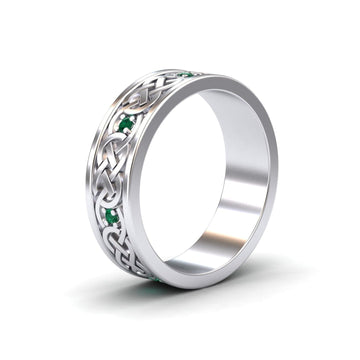 0.008-carat Emerald Celtic Knot Wedding Band in 14K white gold, Li Mei style, side view